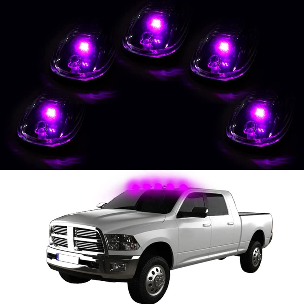 ECCPP Paquete de 5 marcadores de cabina ahumados para techo y 5 luces LED T10 púrpura rosa para Dodge 2003-2018 para Dodge para Ram 2500 3500