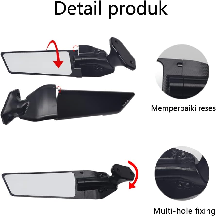 D1M Espejos retrovisores de viento, espejos laterales giratorios de viento, espejo lateral giratorio ajustable, espejo de ala para YAMAHA R3 R15-V3