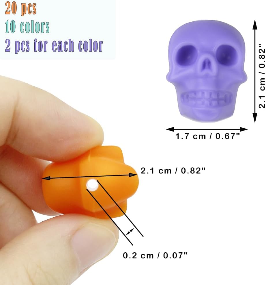 20 cuentas de calavera de silicona para Halloween, cuentas espaciadoras de calavera para hacer joyas, pulseras, collares, manualidades
