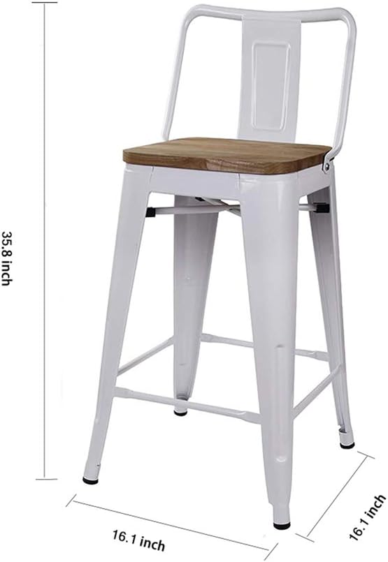 GIA Juego de 2 taburetes de bar de metal con respaldo alto de 24 pulgadas, asiento de madera natural, capacidad de peso de más de 300 libras, listos