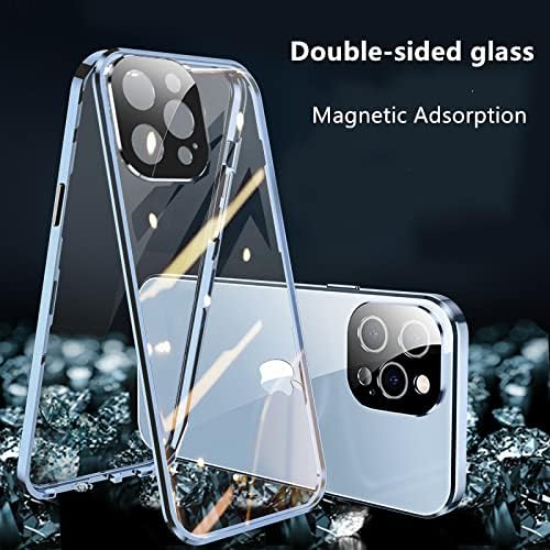 Jonwelsy Funda para iPhone 13, funda de atracción magnética de 360 grados frontal y trasera, cubierta abatible de vidrio templado transparente con