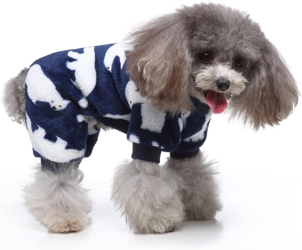 XIAOYU Pijama de invierno cálido para perro, overol de 4 patas para perro con bonito patrón de oso polar para perros pequeños, gatos, Halloween,