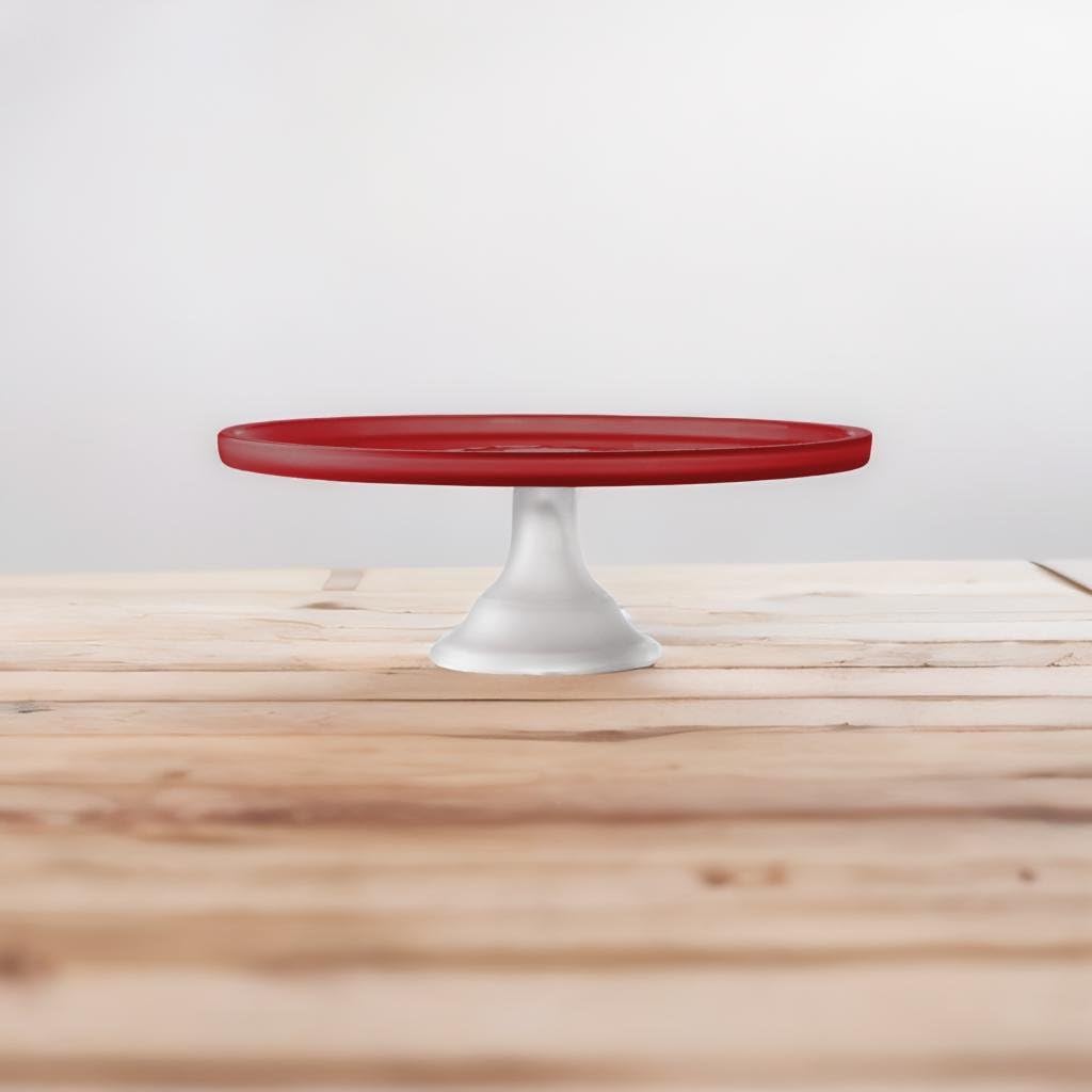 elle decor Soporte para platos de cristal para tartas  Pedestal de vidrio esmerilado con parte superior rojafondo blanco  Perfecto para pasteles y