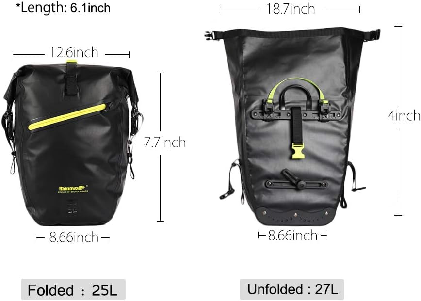 Rhinowalk Bolsa de bicicleta impermeable para bicicleta de 27 L, (para soporte de carga de bicicleta, bolsa de hombro, bolsa de alforjas para