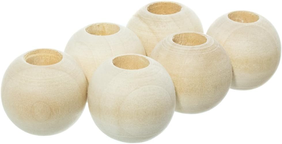 Paracord Planet Cuentas de madera de 1 pulgada con un agujero de 38 pulgadas, acabado natural liso, disponibles en paquetes de 50 y 100