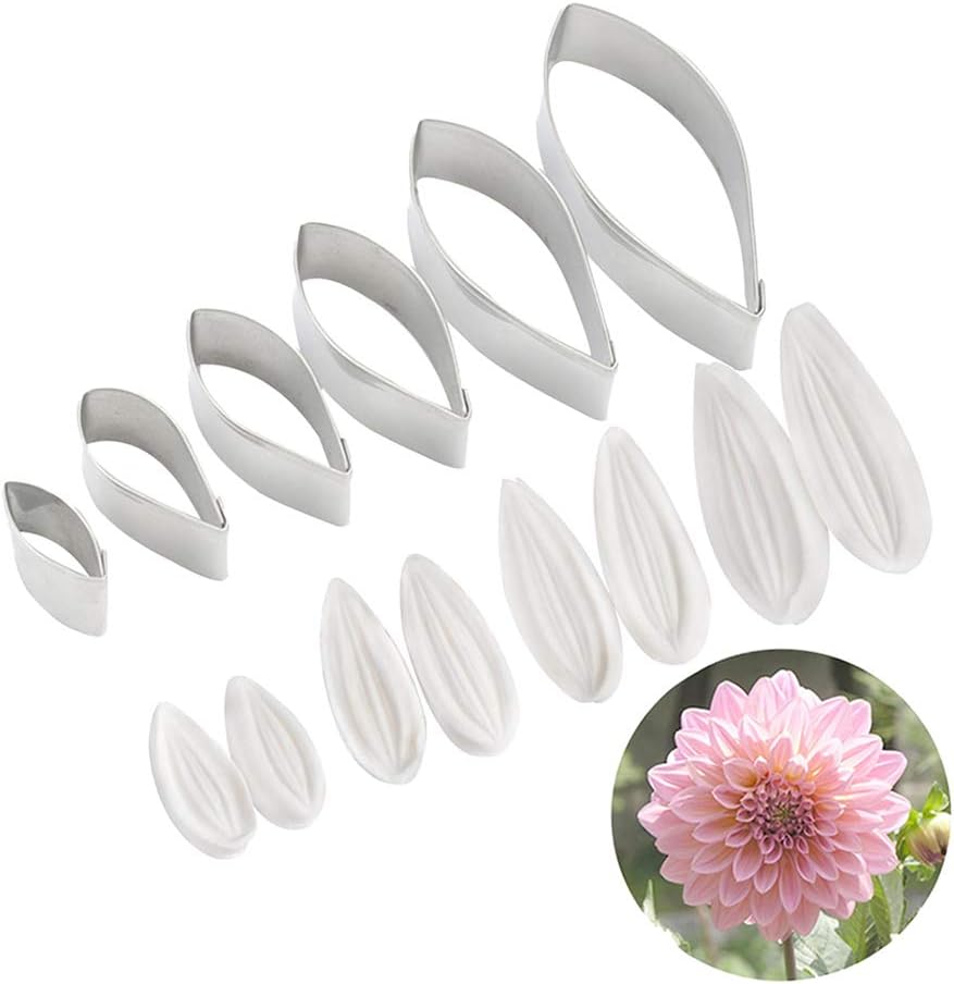 KALAIEN Moldes de vetas de flores de azúcar de dalia para fondant, herramientas de manualidades para pasteles de goma (14 unidades)