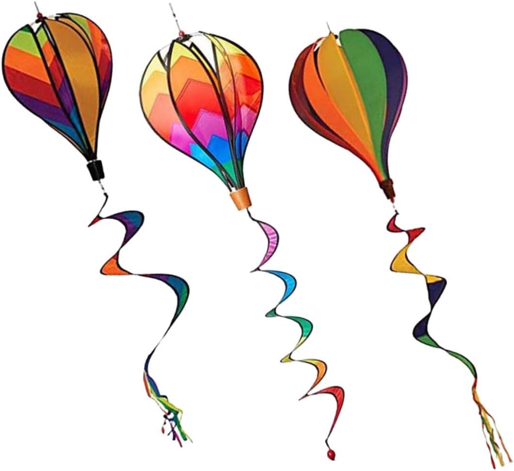 VOSAREA 3 piezas de globo de aire caliente, barra de viento, decoración de boda, luces solares al aire libre, adornos coloridos decorativos de