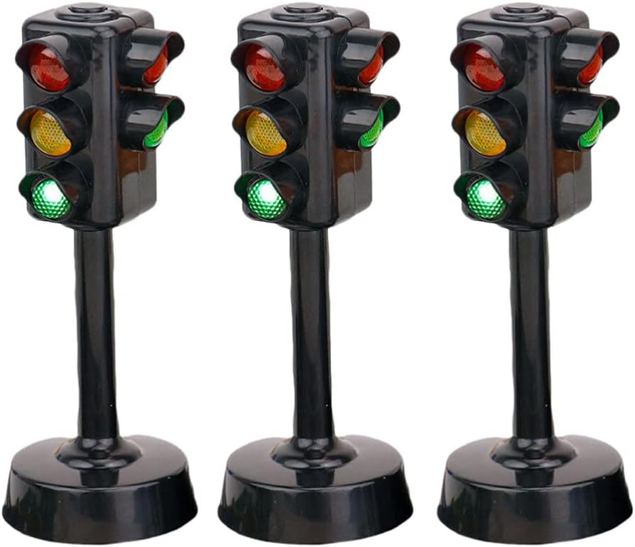 STOBOK Luces de tráfico, 3 piezas de 1.8×1.8×4.3 in Señales de tráfico de juguete DIY Señales de tráfico Modelo Juguetes Niños Juguete de semáforo