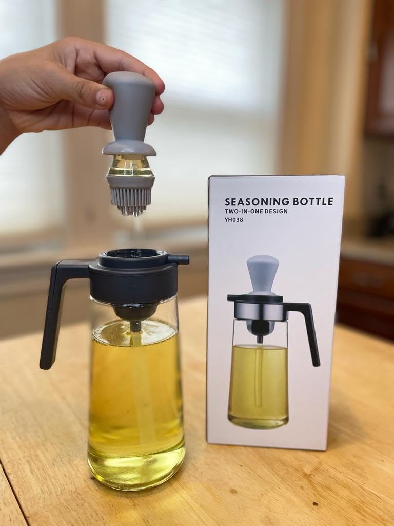Dispensador de aceite con cepillo, botella de aceite de cocina con cepillo para untar, botella de aceite con cepillo 2 en 1, cepillo de aceite de