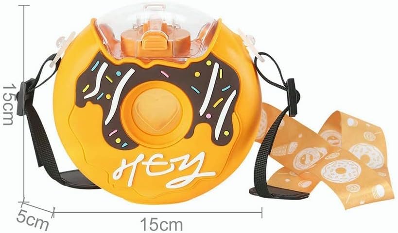 Botella de agua Kawaii Donut con popote para niños y niñas, bonita tetera portátil con correa sin BPA a prueba de fugas, taza de agua para la