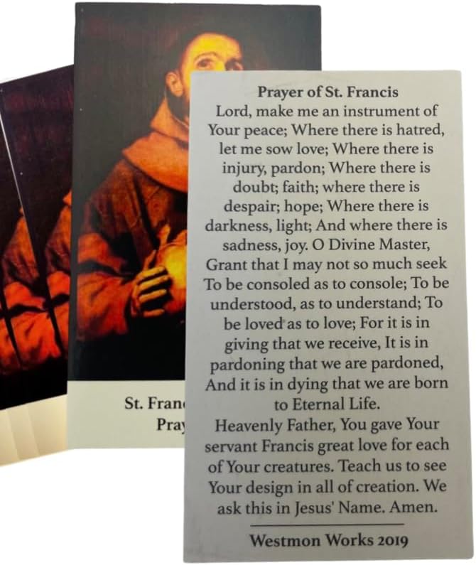 Westmon Works St Francis Holy Card Make Me An Instrument of Piece – Tarjetas de oración, juego de 10 unidades
