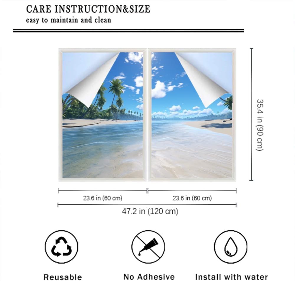 Película de privacidad para ventana, paisaje marino tropical, palmeras de playa, imagen moderna, vitrales, sin pegamento, película estática para