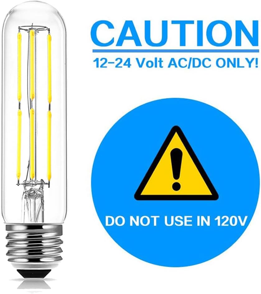 Bombilla LED de 12 voltios, 6 W, filamento Edison vintage acdc12 V 24 V, bajo voltaje, 4000 K, luz diurna blanca equivalente a 60 W, base E26 para