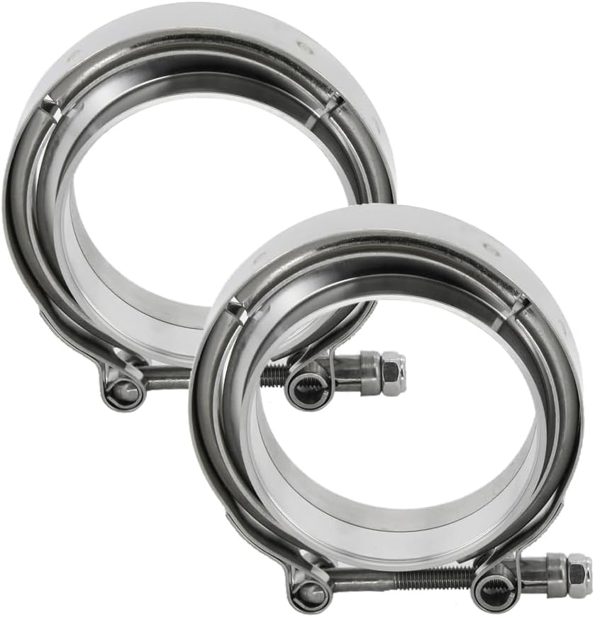 Abrazadera de banda en V de escape de acero inoxidable de 2.5 pulgadas y 2.5 pulgadas para turbo, bajantes, sistemas de escape, 2 unidades