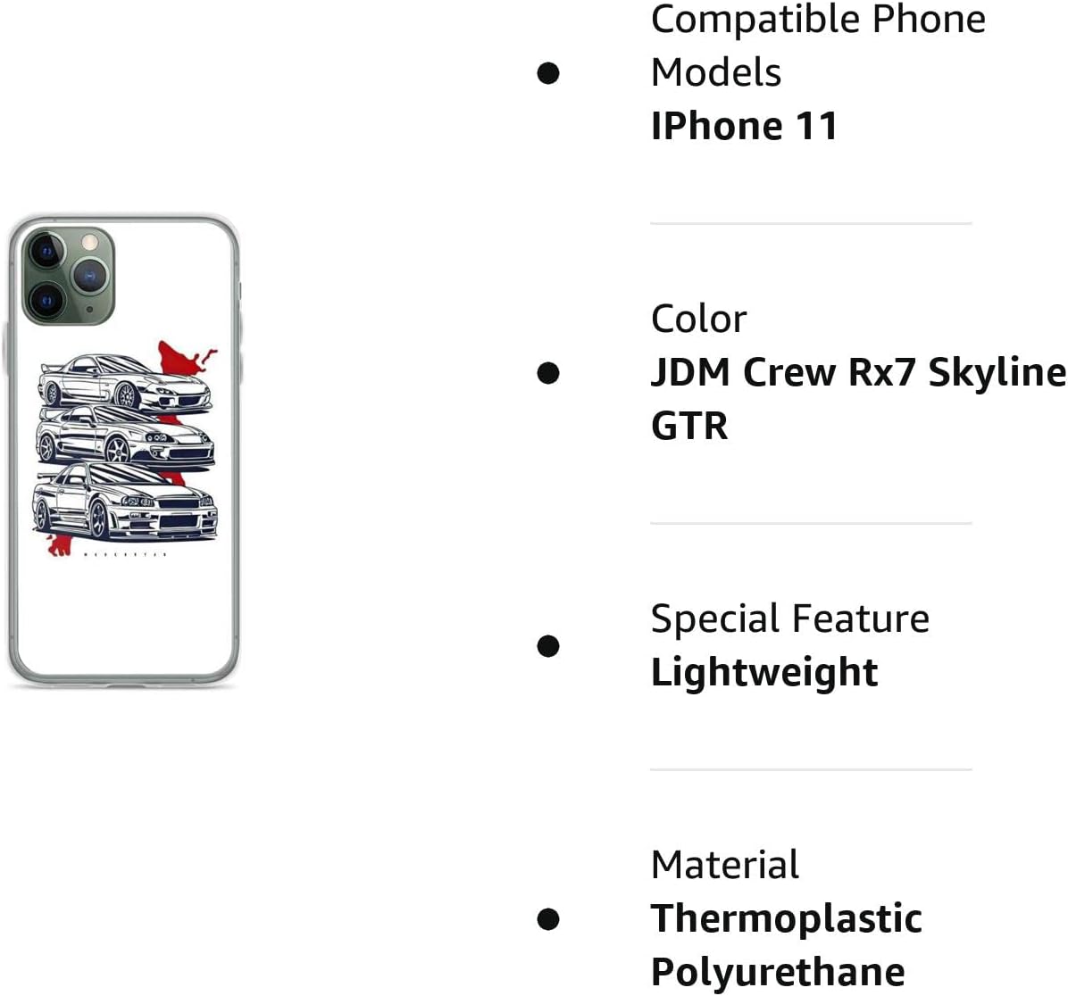 Funda compatible con iPhone 11 JDM Crew Rx7 Skyline GTR Supra Collection protectora flexible suave TPU transparente funda de teléfono diseño fresco