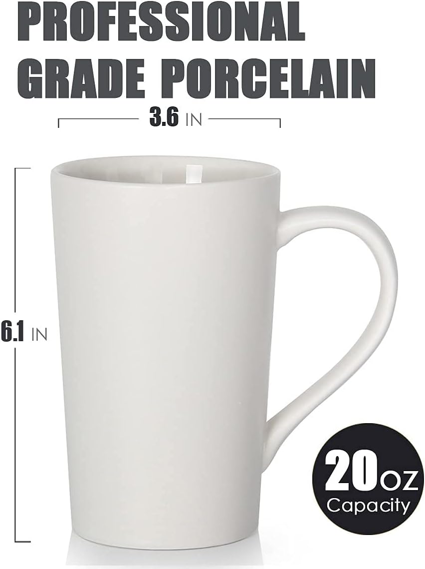 Smilatte M007 – Tazas de café grandes de 20 onzas, taza de cerámica lisa y alta con asa para papá y hombre, juego de 2, color blanco