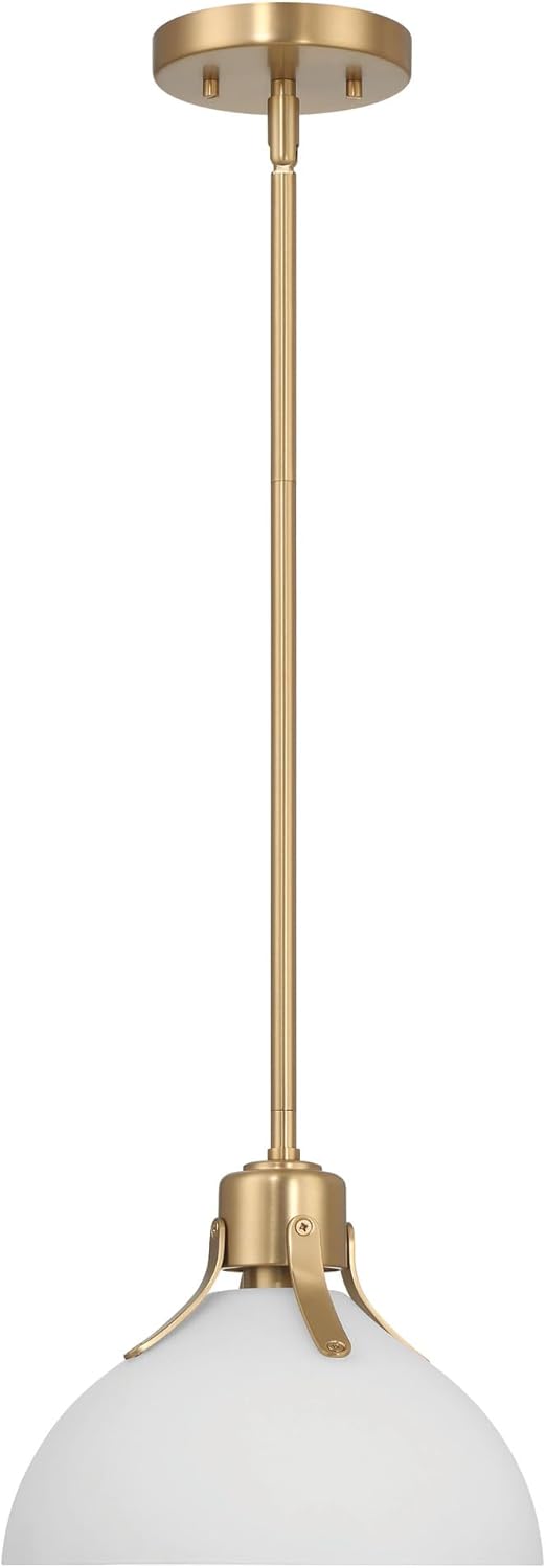 Robert Stevenson Lighting Delano – Lámpara de techo industrial de metal y vidrio grabado, dorado y blanco