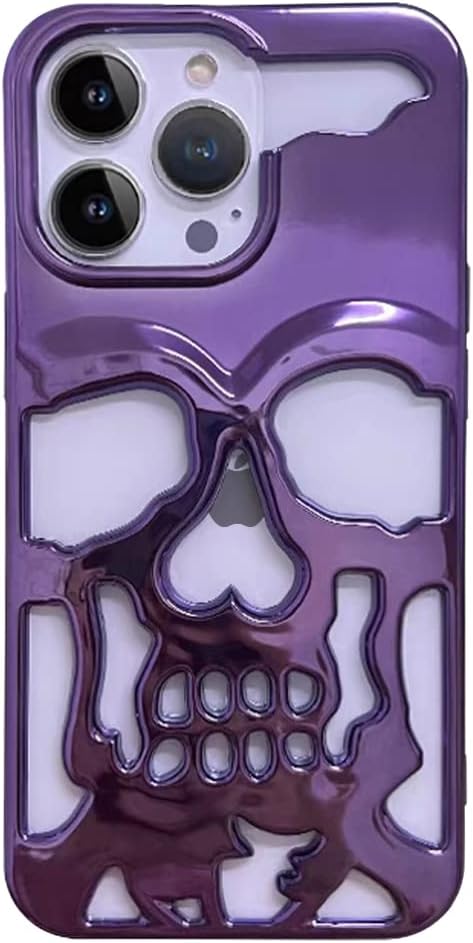 Funda de teléfono con diseño de calavera chapada en lujo, para iPhone 11, funda de metal hueca y suave, cubierta de teléfono con talla de