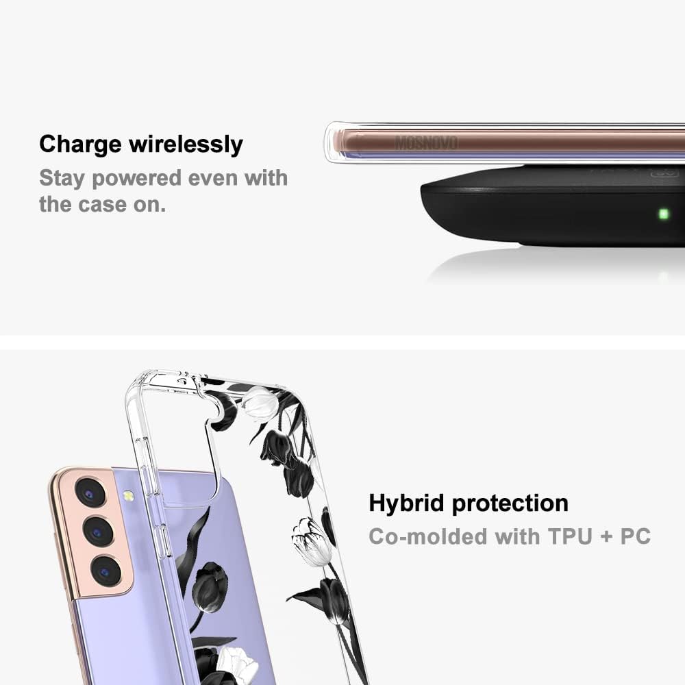 MOSNOVO Funda diseñada para Galaxy S21, protección contra caídas de grado militar de 6.6 pies, funda transparente a prueba de golpes para Samsung