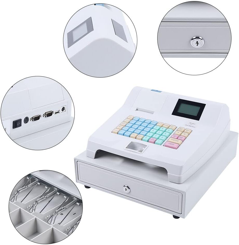 Caja registradora electrónica, sistema de posición LED48-Key con doble pantalla y funciones de impresión, caja registradora electrónica con cajones