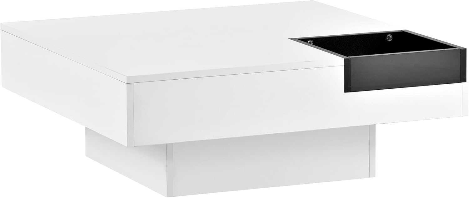 Harper & Bright Designs Mesa auxiliar de cóctel con luces LED de 16 colores, mesa de centro cuadrada de alto brillo UV, mesa central para sala de