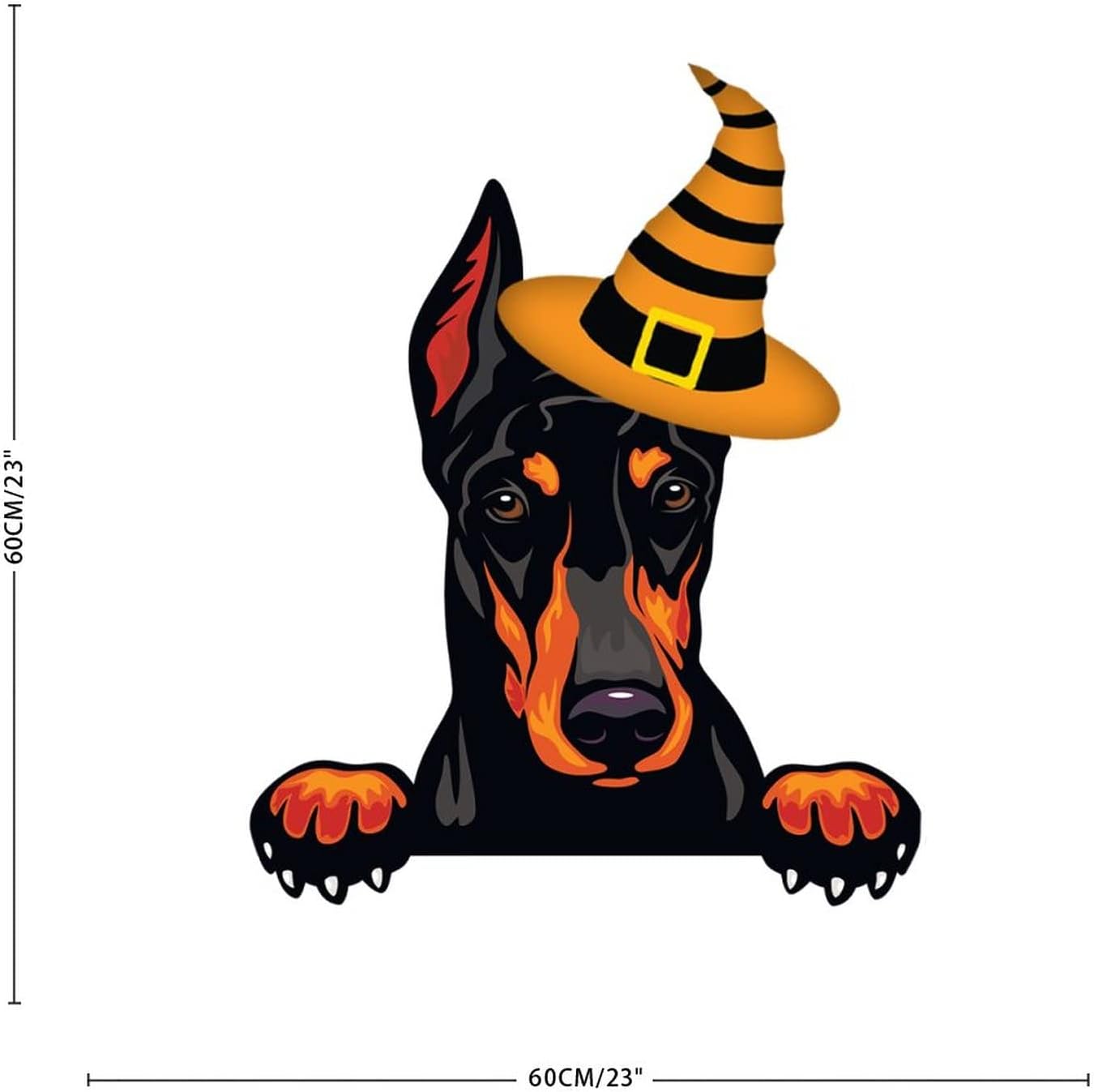 Calcomanías de Halloween con diseño de bruja Doberman, bienvenida, Halloween, decoración de pared de perro Doberman, póster extraíble de vinilo para