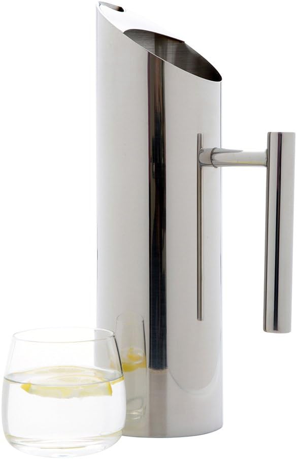 Restaurantware Met Lux – Jarra de agua moderna de 50 onzas, 1 jarra de metal resistente a las abolladuras, con protector de hielo, mango integrado,