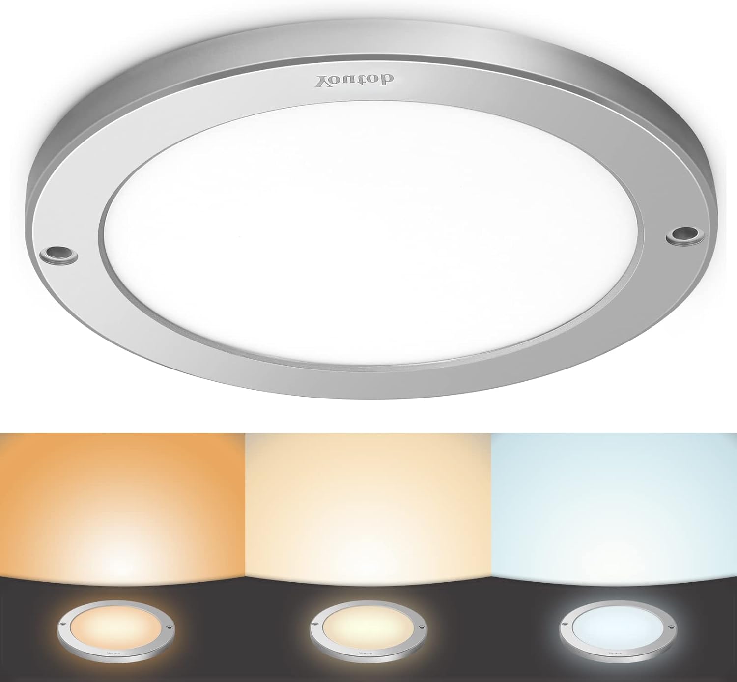 Youtob Lámpara de techo LED de montaje empotrado, ajustable de 10 W12 W18 W, plata cepillada, 3 colores, accesorio de iluminación redonda para