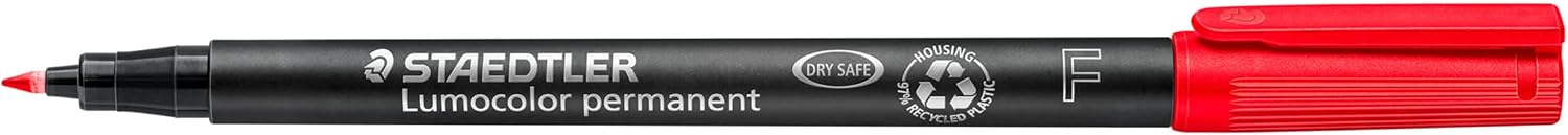 STAEDTLER 318-2 Lumocolor – Bolígrafos finos permanentes universales, color rojo, paquete de 10 (318-2 VE)