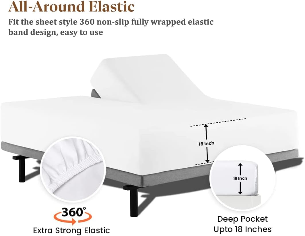 Sábanas California King flexibles de cabeza dividida para cama numérica de sueño, 1000 hilos con parte superior dividida, tamaño California King con