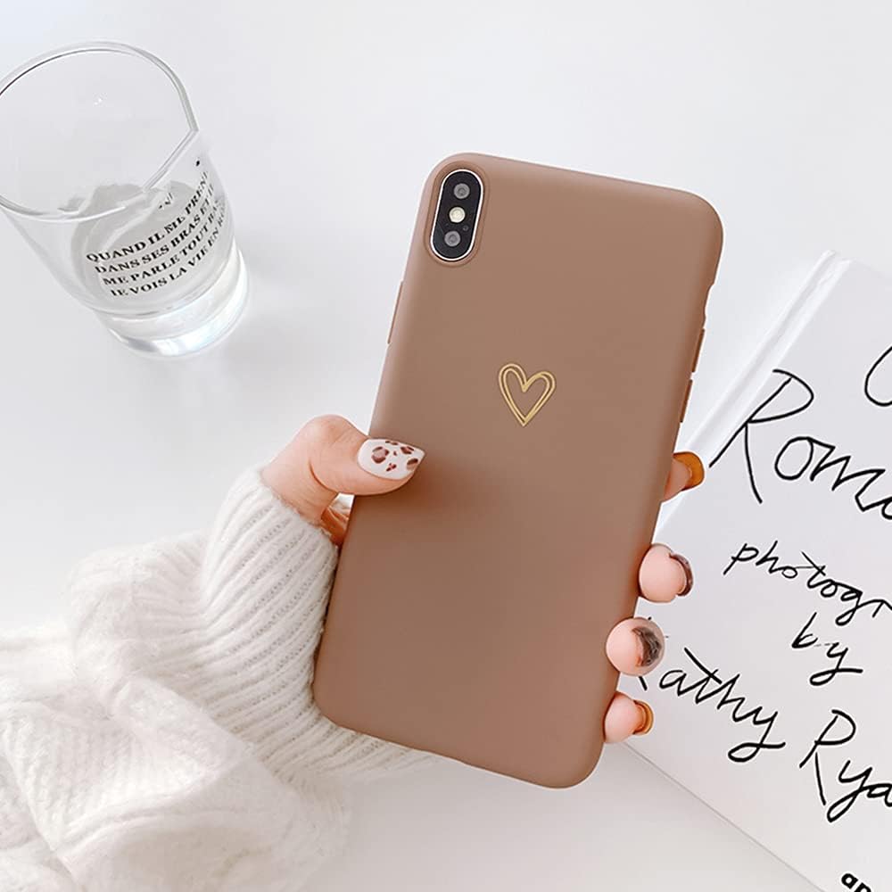 Ownest Funda protectora delgada compatible con iPhone Xs Max para iPhone Xs Max de silicona líquida suave, patrón de corazón dorado, a prueba de
