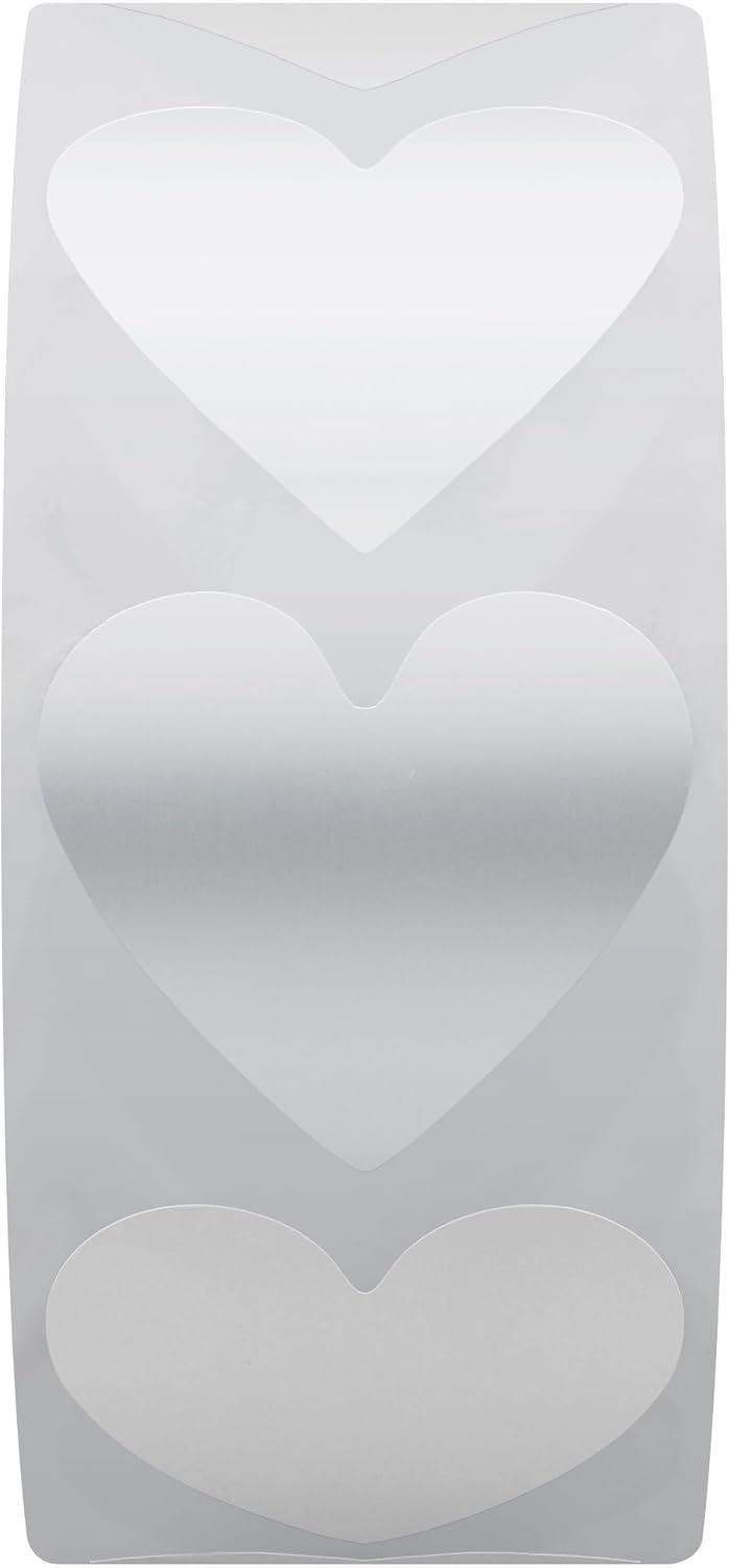 Hybsk Pegatinas de corazón de plata Día de San Valentín Artesanía Scrapbooking 1.181 in Etiqueta adhesiva (Plata)