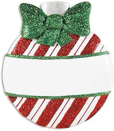 Adorno de Navidad personalizado 2024, bola de Navidad con decoración de líneas a rayas, adornos de Navidad colgantes de bola roja con purpurina para