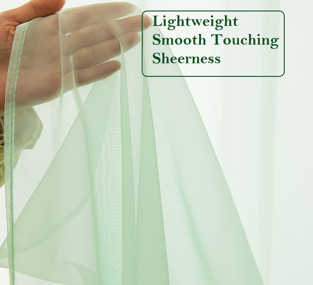 PI – Cortinas cortas transparentes verdes, con ojales en la parte superior, telón de fondo de gasa natural para comedor, cocina, 2 paneles (52