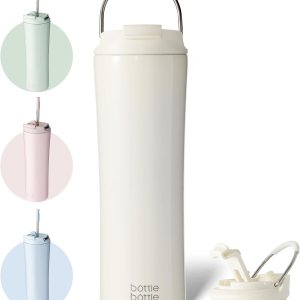 BOTTLE BOTTLE Botella de agua aislada para café con tapa de doble uso y pajita, taza de café de viaje de doble pared para mujer y hombre, vaso de BOTTLE BOTTLE Botella de agua aislada para café con tapa de doble uso y pajita, taza de café de viaje de doble pared para mujer y hombre, vaso de