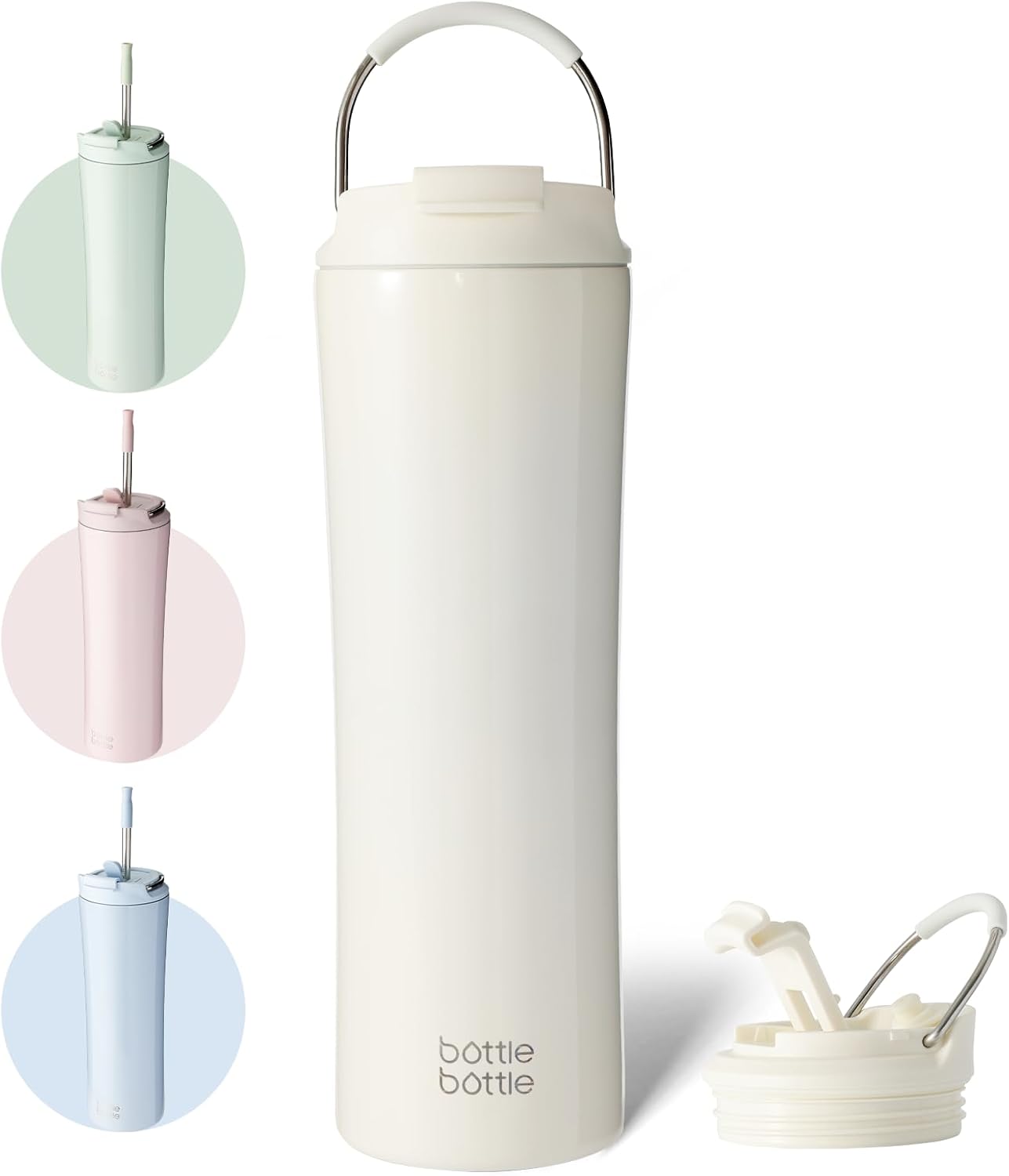 BOTTLE BOTTLE Botella de agua aislada para café con tapa de doble uso y pajita, taza de café de viaje de doble pared para mujer y hombre, vaso de