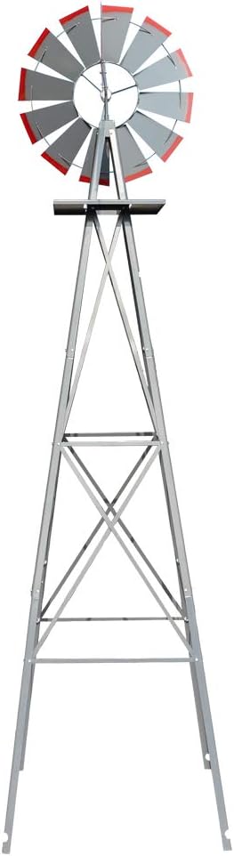 VINGLI Molino de viento ornamental de 8 pies para decoración de jardín, veleta meteorológica, molino de viento de metal resistente con diseño de 4
