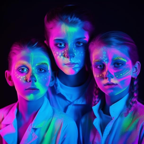 Pintura facial UV brillante, paleta de sombra de ojos de neón de 15 colores, pintura facial a base de agua con luz negra UV para niños, paleta de