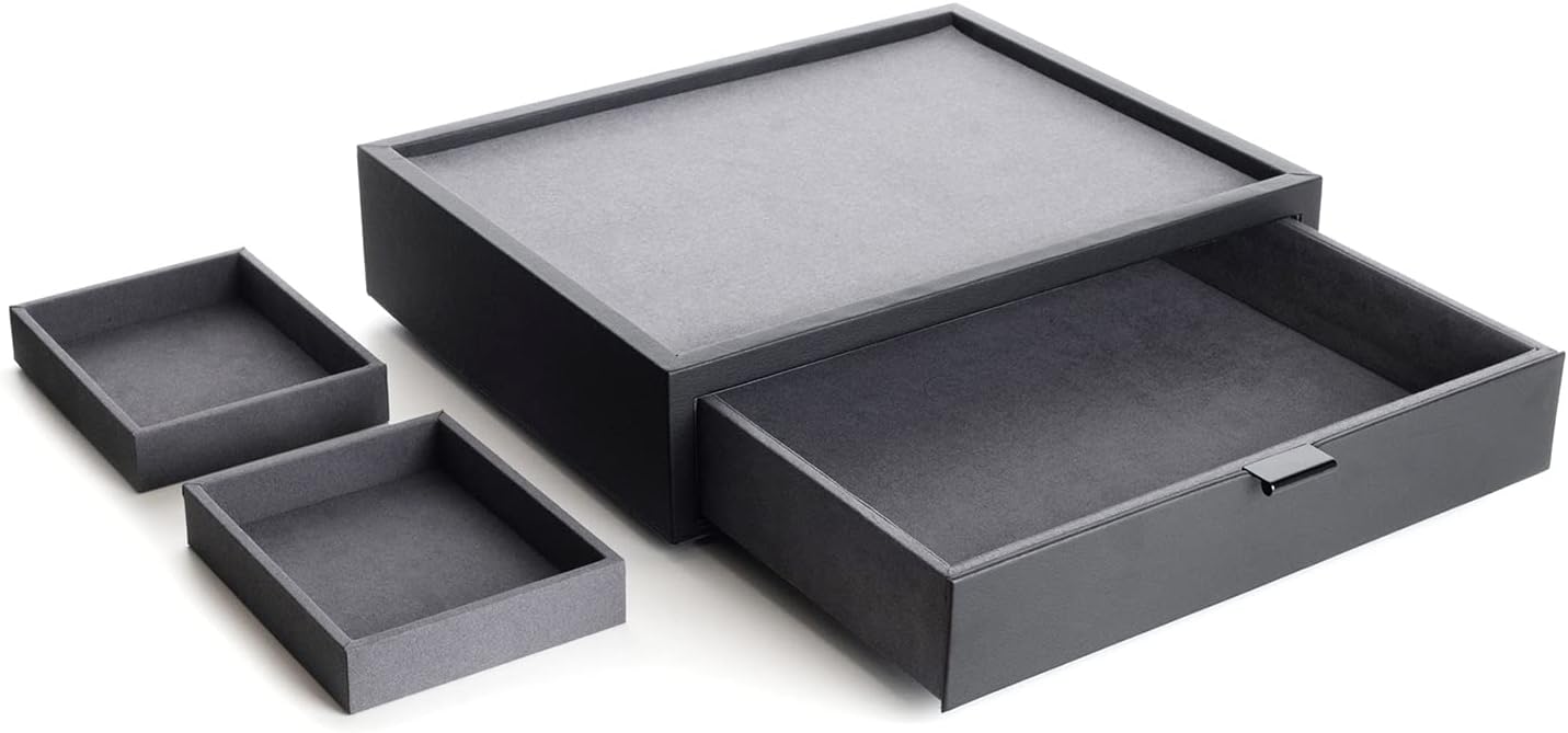 Kaviso Cajón de almacenamiento de valet de Cache Display – EDC, cuchilla, reloj y cajón de almacenamiento de joyas, forro de microfibra, cuero