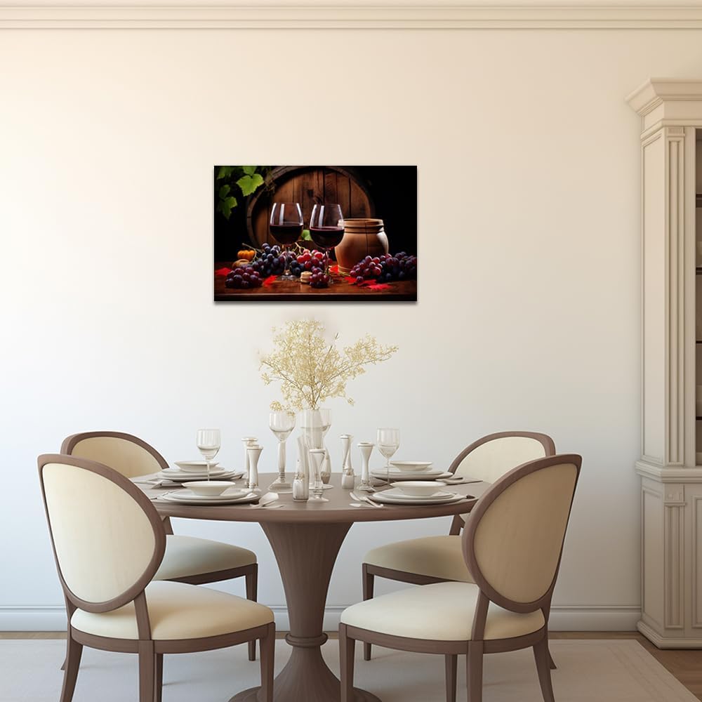 QIXIANG Cuadro de vino tinto para decoración de pared, diseño de barril de madera de uva, vino, impresiones en lienzo para decoración de