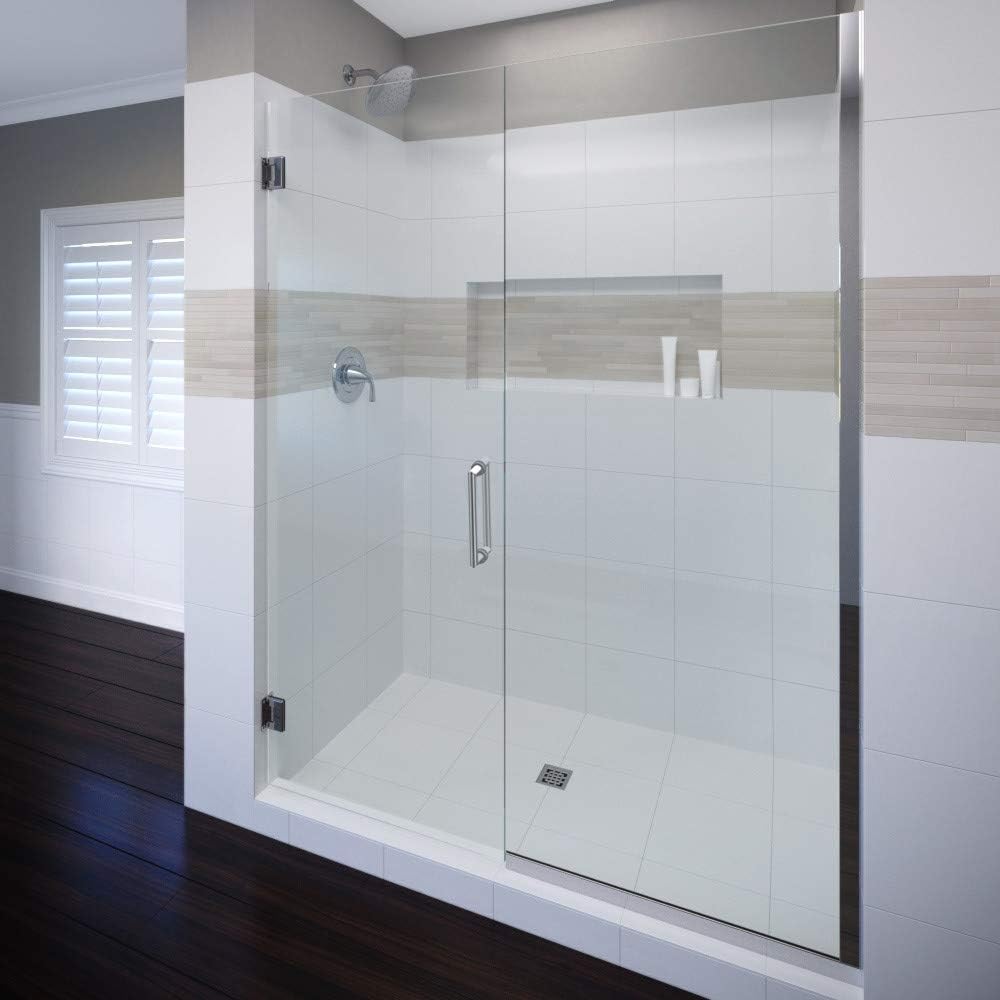 Miseno MSDF5876-SWING – Puerta de ducha sin marco con bisagras de 76 pulgadas de alto x 58 pulgadas de ancho con vidrio transparente, níquel