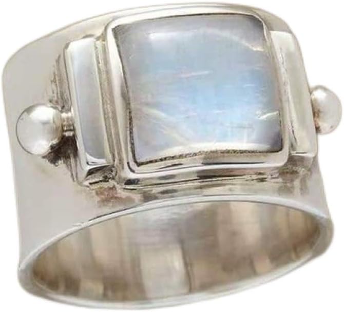 Gixaxak Anillo de plata de ley con piedra lunar para mujer, joyería bohemia ovalada, anillo de piedra lunar vintage, anillo de plata de ley 925,