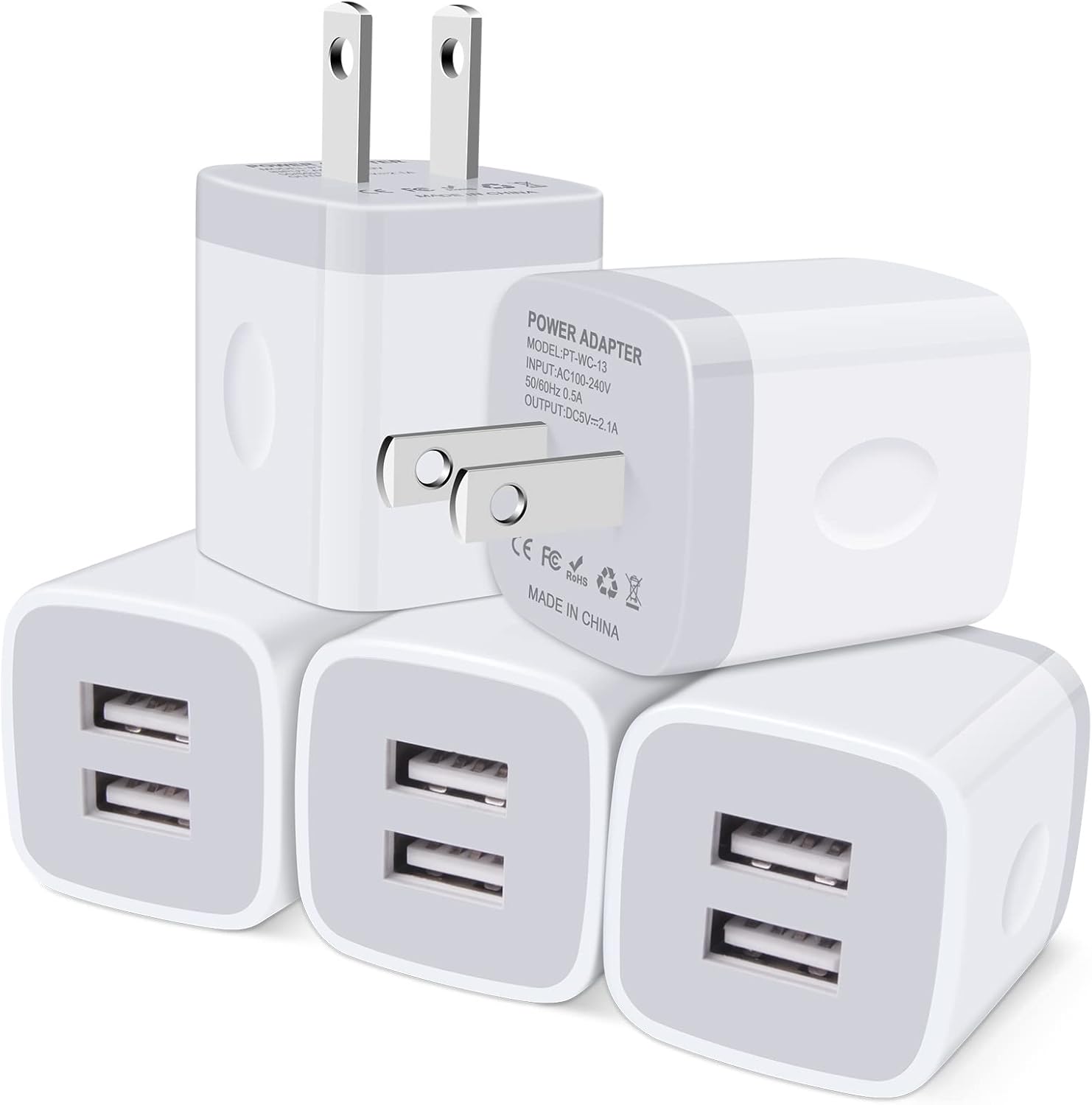 Cargador de pared USB, bloque de carga para iPhone, paquete de 5 unidades, adaptador de corriente USB dual de 2.1 A, cargador para Android, cubo