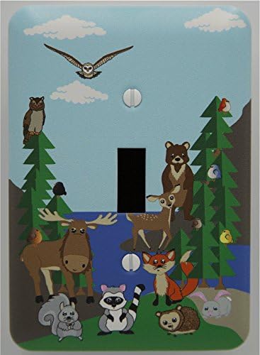 Placa de interruptor de luz de animales de bosque de bosque de un solo palanca, cubierta de enchufe, decoración de guardería infantil con búhos,