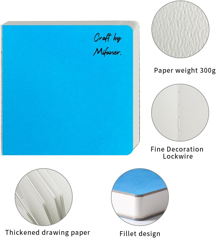 3 mini cuaderno de bocetos de acuarela de 3.9 x 3.9 pulgadas, 300 GSM, cuaderno de pintura cuadrado portátil, 60 pgs (30 hojas delanteras y traseras