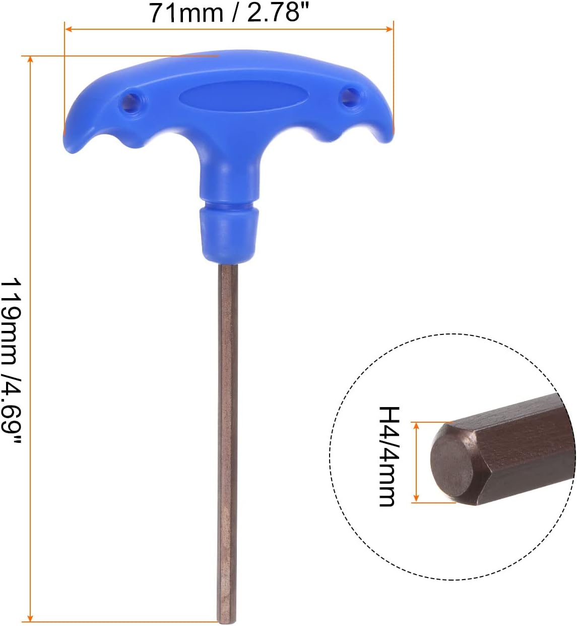 2 unids H4 T-Handle Llave hexagonal Llave 0.157 in S2 Acero T-Key Hexágono Interior Herramienta de reparación