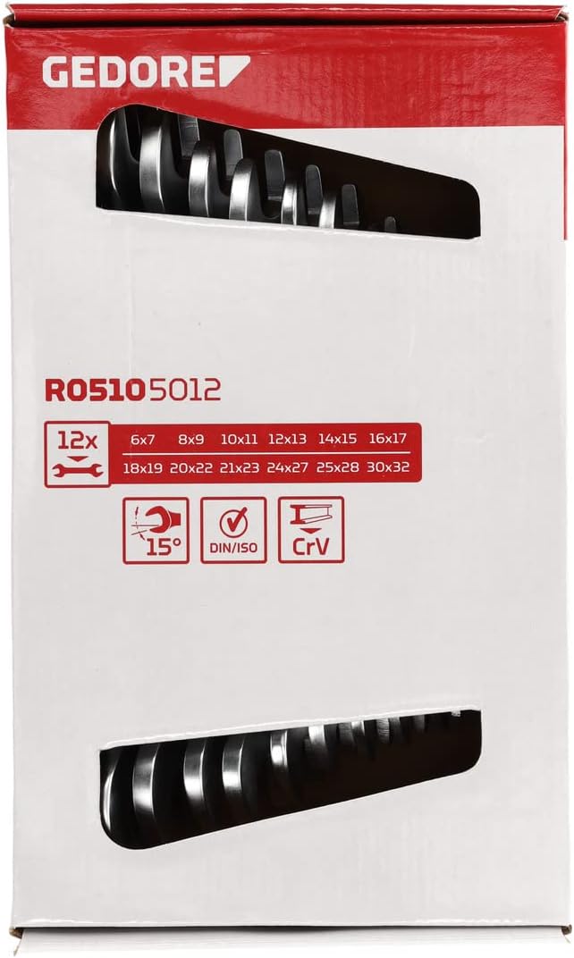 GEDORE -R05105012 ROJO Juego de llaves abiertas tamaño6-1.260 in 12pcs
