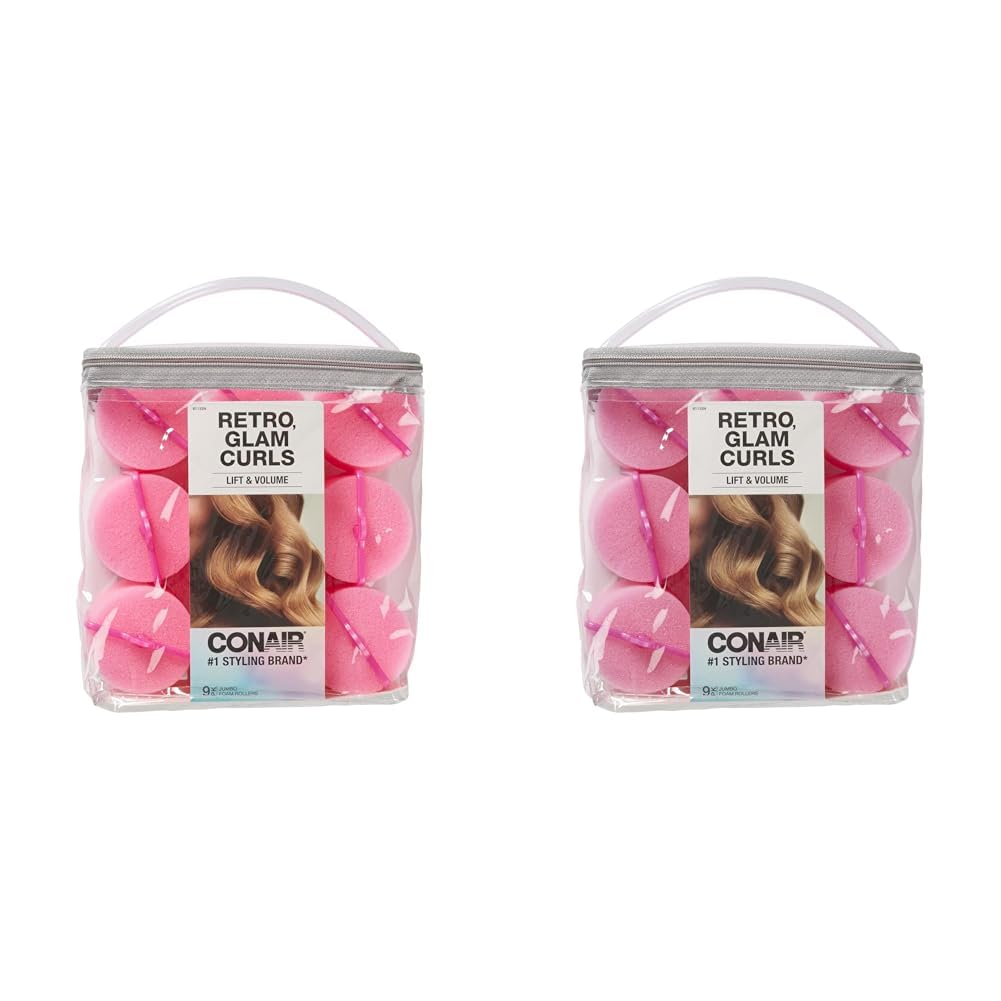Conair Rodillos de espuma para el cabello de gran volumen, levantamiento y rizo, rodillos de espuma, rizadores de pelo en tamaño grande, rosa,