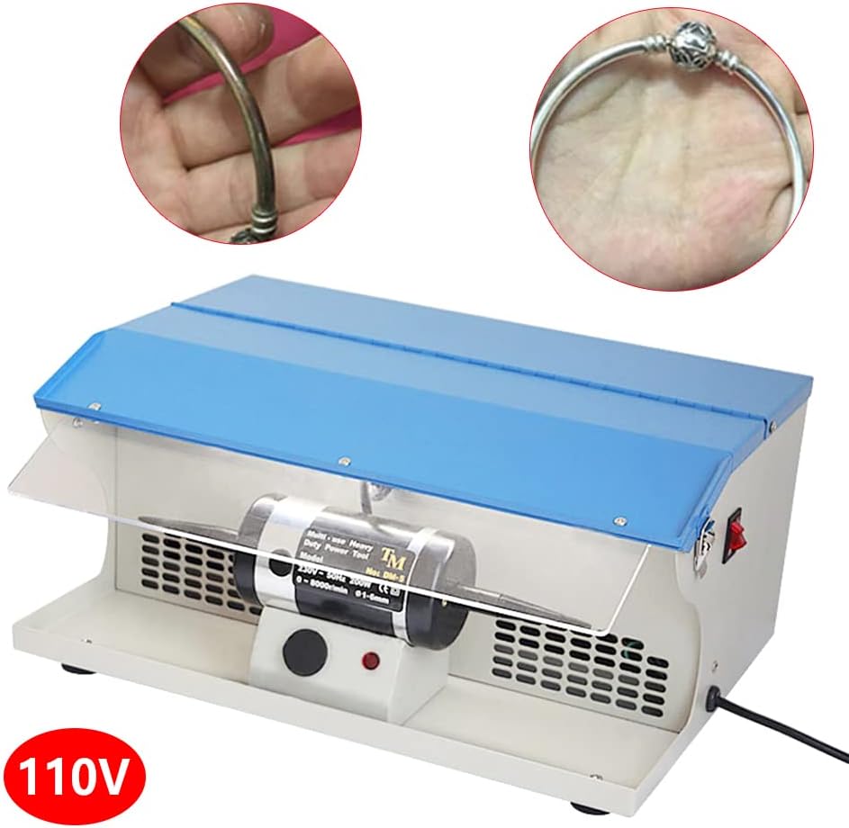 200W 110V Pulidor de joyería moderno Pulidor Pulido Pulido Máquina Colector de polvo con luz 8000Rpm Plata y Azul