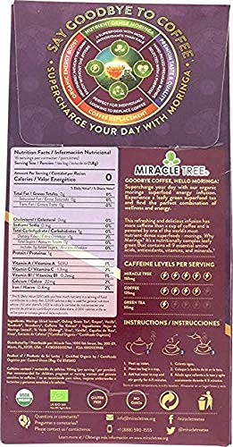 Miracle Tree ‘s Moringa Energy Tea – Uva Oolong de vainilla  Mezcla súper cafeína  Alternativa de café saludable, perfecta para concentrarse